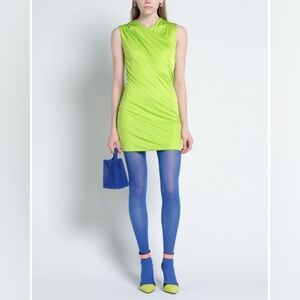 VERSACE Draped Sleeveless Mini Dress In Acid Green IT 44 US 8 Org $1,475